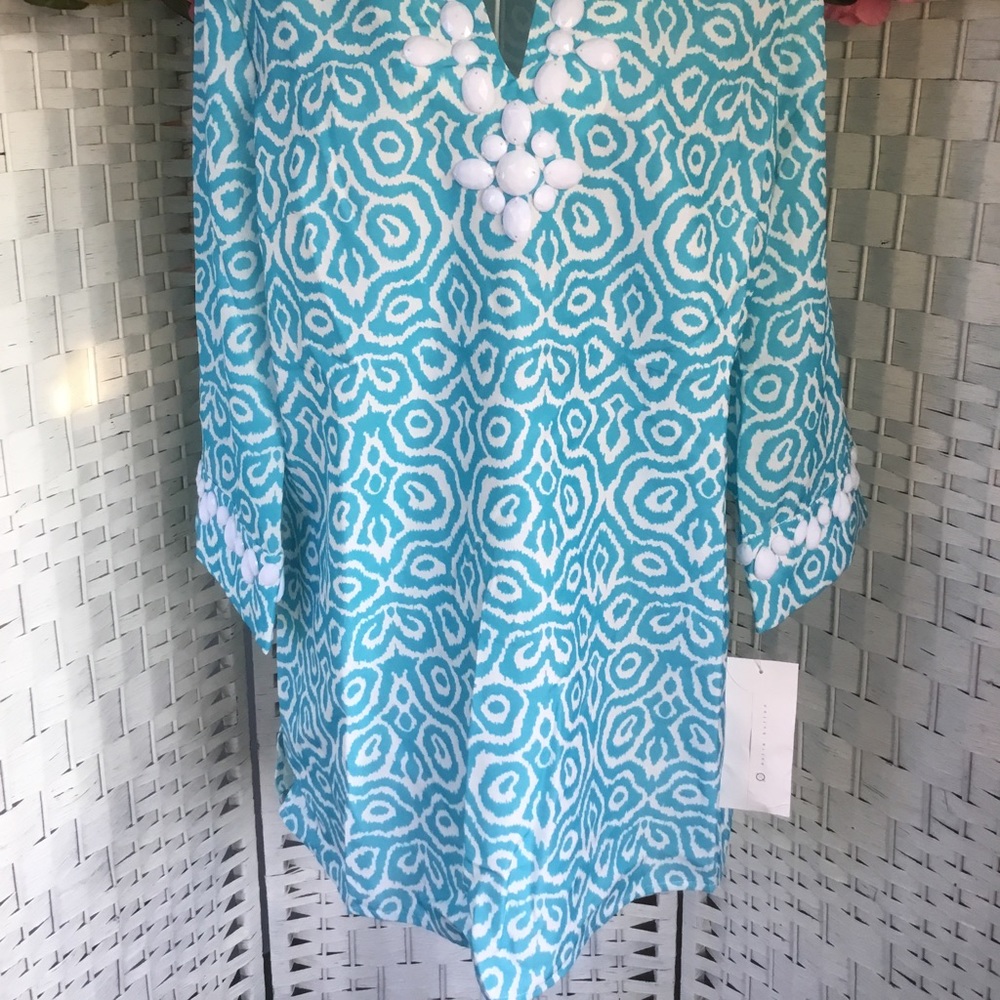 π€π Liz Lange Blue & White Shirt M / L Measurements Below NWT ππ€ - Picture 4 of 7